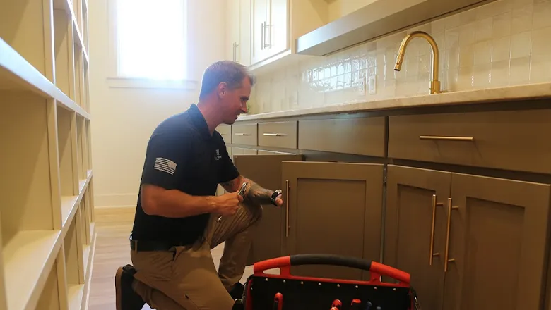 Our handyman repairing a leaking faucet