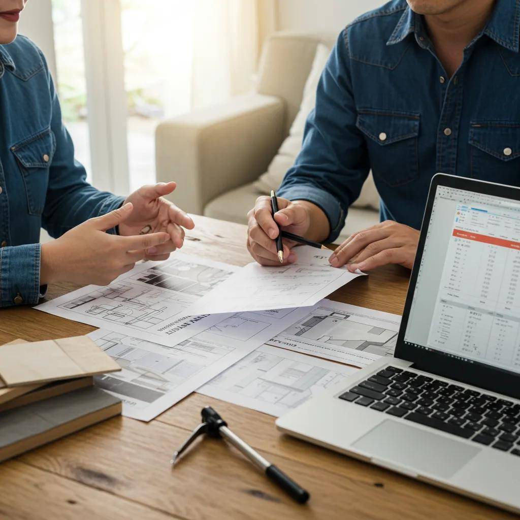Homeowner consulting with a handyman about kitchen remodeling project costs